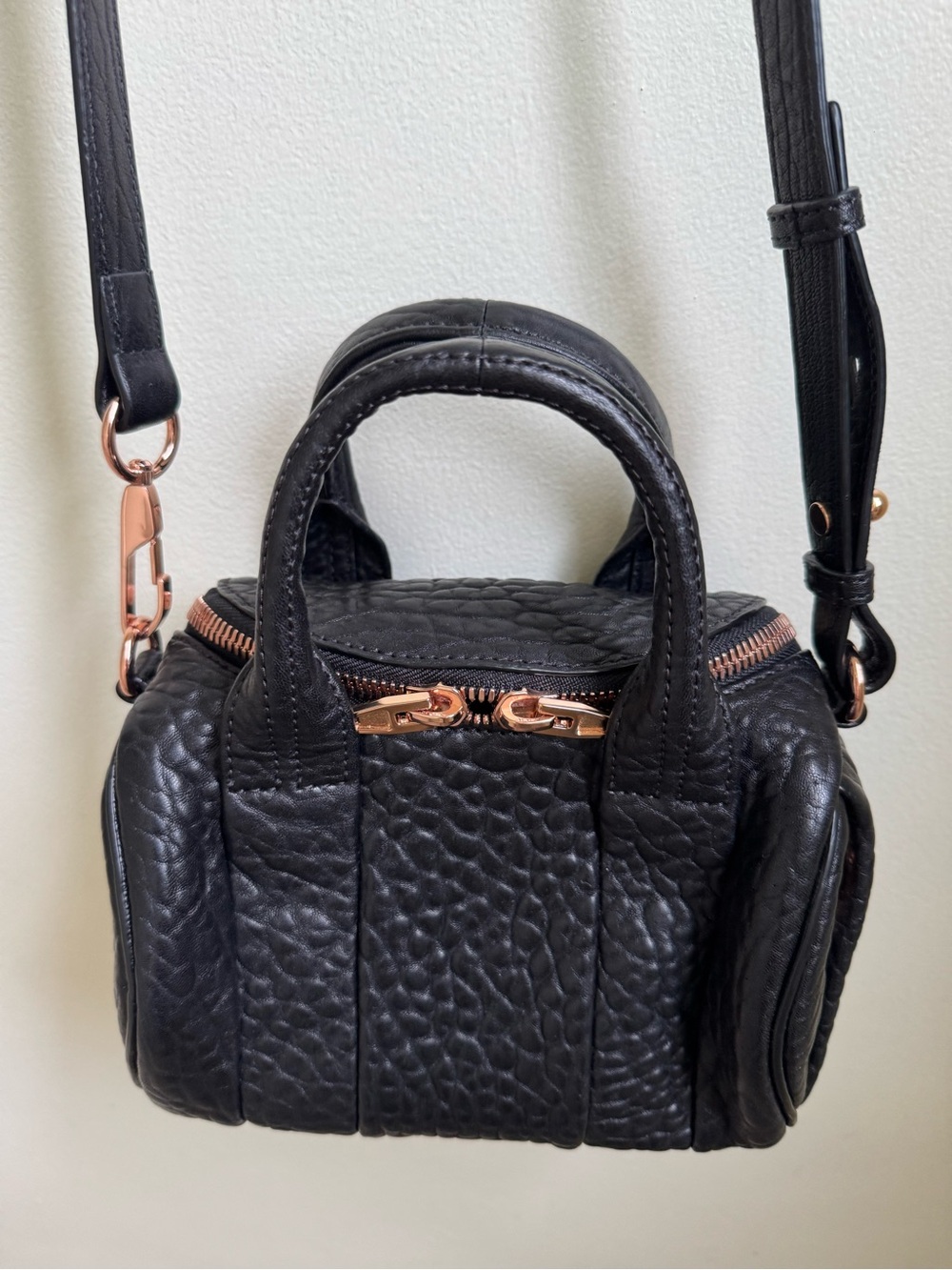 Alexander Wang Black Mini Rockie Leather Satchel Crossbody with Rose Gold HW